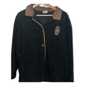 Vintage Artisans Large Green Wool Blend Jacket Brown Suede Collar Made USA Coat